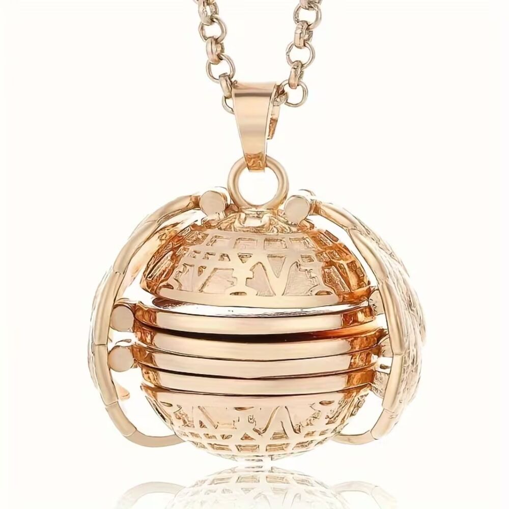 Gold Ball Locket Pendant Necklace Memory Multi Photo Open Charm Frame Round New